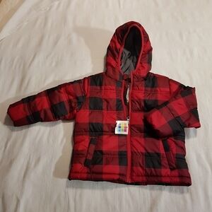 Healthtex boys size 3T Buffalo plaid attached hood jacket, NEW